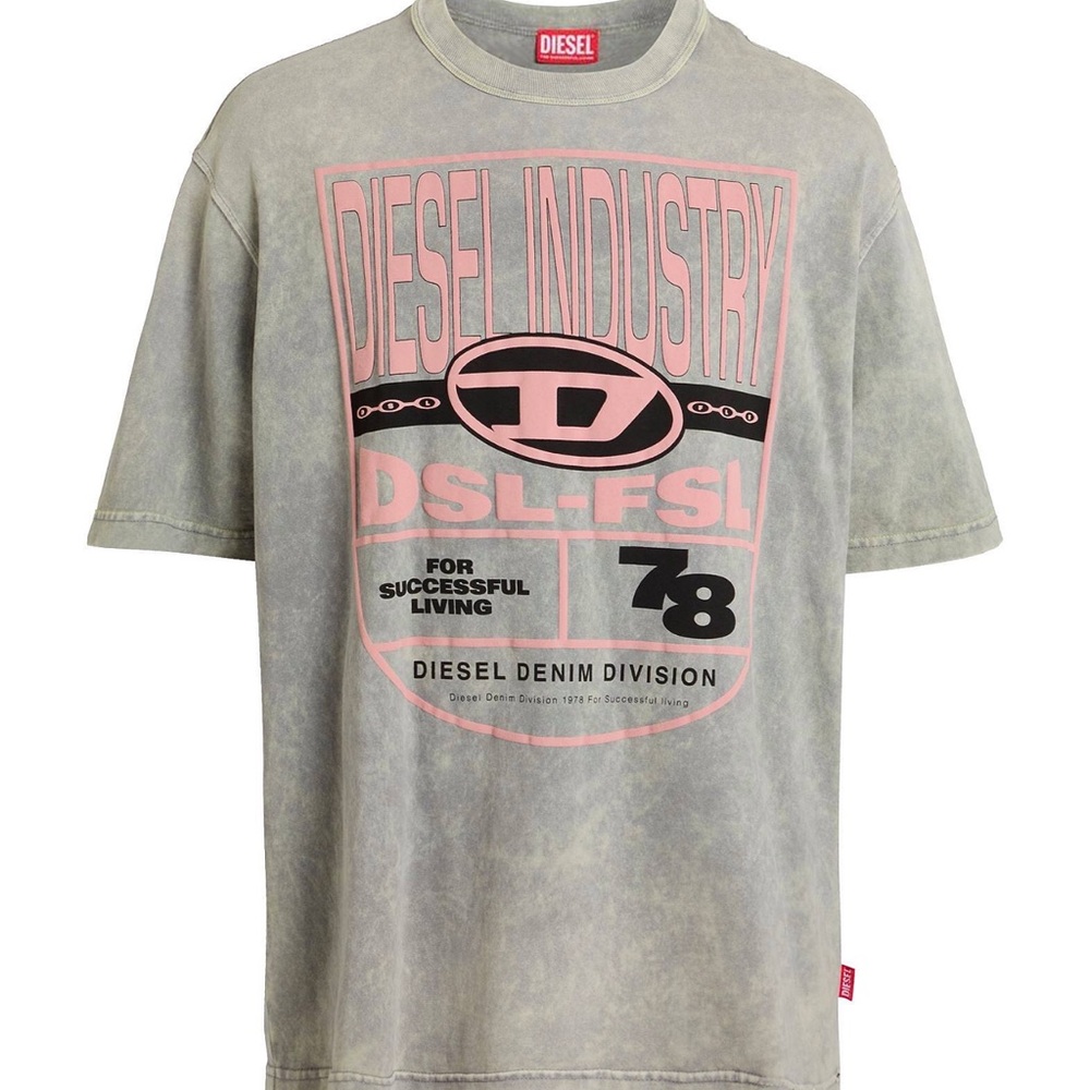 Diesel Graphic T-Shirt in Gray and Pink